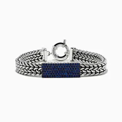 Mens|Effy Jewelry Men's 925 Sterling Silver Braided Chain Blue Sapphire Bracelet 2.60 TCW