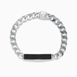 Mens|Effy Jewelry Men's 925 Sterling Silver Chain Link Black Spinel Bracelet 1.45 TCW