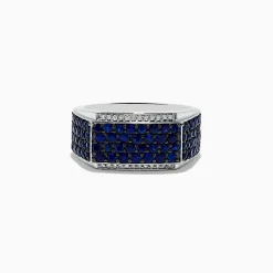 Mens|Effy Jewelry Men's 925 Sterling Silver Diamond and Blue Sapphire Ring