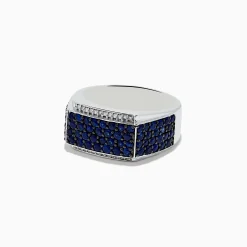 Mens|Effy Jewelry Men's 925 Sterling Silver Diamond and Blue Sapphire Ring