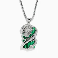 Mens|Effy Jewelry Men's 925 Sterling Silver Malachite and Diamond Dragon Pendant
