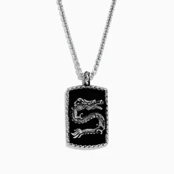 Mens|BH Multi Men's 925 Sterling Silver Onyx Dragon Dog Tag Pendant, 21.50 TCW