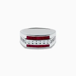 Mens|Effy Jewelry Men's 925 Sterling Silver Ruby and White Sapphire Ring