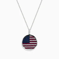 Mens|Effy Jewelry Men's 925 Sterling Silver Sapphire, Ruby and Diamond Flag Pendant