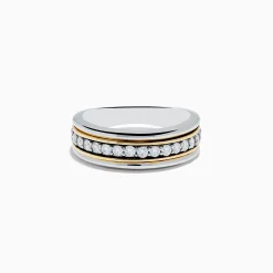 Mens|Effy Jewelry Men's 925 Sterling Silver u0026 18K Yellow Gold Diamond Band Ring