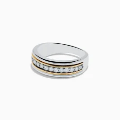 Mens|Effy Jewelry Men's 925 Sterling Silver u0026 18K Yellow Gold Diamond Band Ring