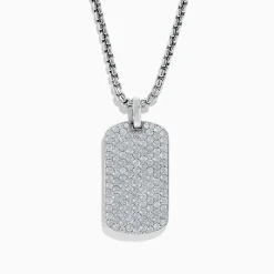 Mens|Effy Jewelry Men's 925 Sterling Silver White Sapphire Dog Tag Pendant