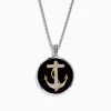 Mens|Effy Jewelry Men's 925 Sterling Silver White Topaz and Onyx Anchor Pendant