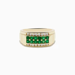 Mens|Effy Jewelry Men's Brasilica 14K Yellow Gold Emerald and Diamond Ring