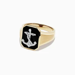 Mens|Effy Jewelry Men's 14K Two Tone Gold Agate and Diamond Anchor Ring, 1.66 TCW