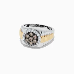 Mens|Effy Jewelry Men's 14K Two-Tone Gold Espresso and White Diamond Ring, 0.97 TCW