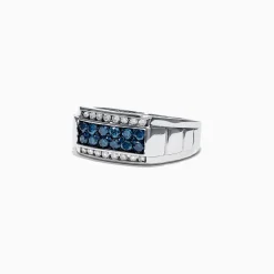 Mens|Effy Jewelry Men's 14K White Gold Blue and White Diamond Ring, 1.0 TCW