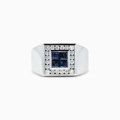 Mens|Effy Jewelry Men's 14K White Gold Sapphire and Diamond Ring, 1.69 TCW