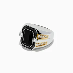 Mens|Effy Jewelry Men's 14K White u0026 Yellow Gold White and Black Diamond Onyx Ring
