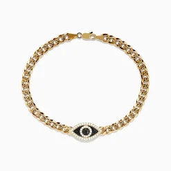 Mens|Effy Jewelry Men's 14K Yellow Gold Black and White Diamond Evil Eye Chain Bracelet 8.75"