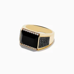 Mens|Effy Jewelry Men's 14K Yellow Gold Black and White Diamond and Onyx Ring