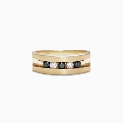 Mens|Effy Jewelry Mens 14K Yellow Gold Black and White Diamond Ring, 0.49 TCW