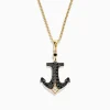 Mens|Effy Jewelry Men's 14K Yellow Gold Black and White Diamond Anchor Pendant, 0.73 TCW