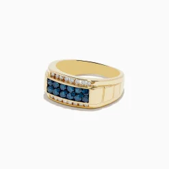 Mens|Effy Jewelry Men's 14K Yellow Gold Blue and White Diamond Ring