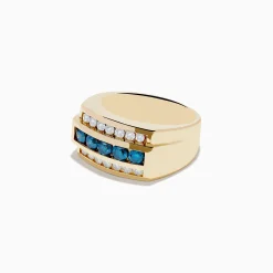 Mens|Effy Jewelry Men's 14K Yellow Gold Blue and White Diamond Ring