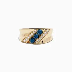 Mens|Effy Jewelry Men's 14K Yellow Gold Blue and White Diamond Ring
