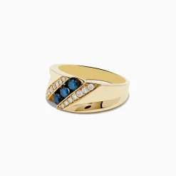 Mens|Effy Jewelry Men's 14K Yellow Gold Blue and White Diamond Ring