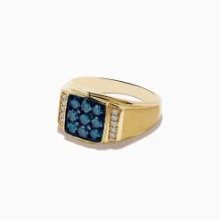 Mens|Effy Jewelry Men's 14K Yellow Gold Blue and White Diamond Ring