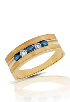 Mens|Effy Jewelry Mens 14K Yellow Gold Blue u0026 White Diamond Ring, .49 TCW
