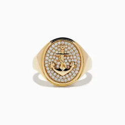 Mens|Effy Jewelry Men's 14K Yellow Gold Diamond Anchor Ring