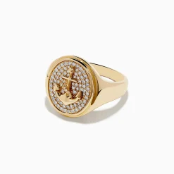 Mens|Effy Jewelry Men's 14K Yellow Gold Diamond Anchor Ring