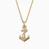 Mens|Necklaces & Pendants|Effy Jewelry Mens 14K Yellow Gold Diamond Anchor Pendant, 0.18 TCW