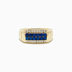Mens|Effy Jewelry Men's 14K Yellow Gold Diamond and Blue Sapphire Ring