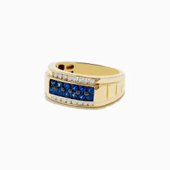 Mens|Effy Jewelry Men's 14K Yellow Gold Diamond and Blue Sapphire Ring