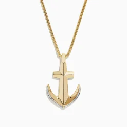 Mens|BH Multi Men's 14K Yellow Gold Diamond Anchor Pendant, 0.11 TCW