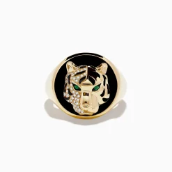 Mens|Effy Jewelry Men's 14K Yellow Gold Emerald, Onyx and Diamond Tiger Ring