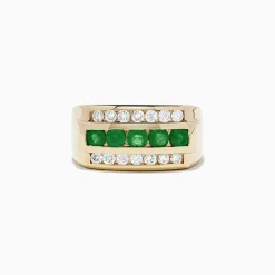 Mens|BH Multi Men's 14K Yellow Gold Emerald and Diamond Ring, 1.78 TCW