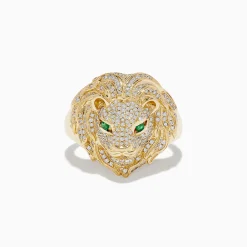 Mens|Effy Jewelry Men's 14K Yellow Gold Emerald and Diamond Lion Ring