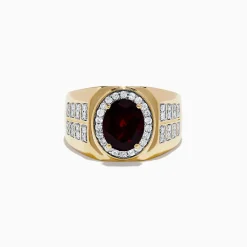 Mens|Effy Jewelry Men's 14K Yellow Gold Garnet and Diamond Ring