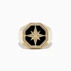 Mens|BH Multi Men's 14K Yellow Gold Onyx and Diamond Star Ring, 0.21 TCW