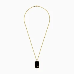 Mens|BH Multi Men's 14K Yellow Gold Onyx and Diamond Dog Tag Pendant, 1.00 TCW