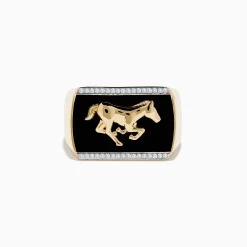Mens|Effy Jewelry Men's 14K Yellow Gold Onyx and Diamond Running Horse Ring