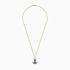 Mens|Effy Jewelry Men's 14K Yellow Gold Sapphire and Diamond Anchor Pendant, 0.96 TCW