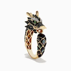 Mens|Effy Jewelry Men's 14K Yellow Gold Tsavorite and Multi Diamond Dragon Ring