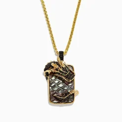 Mens|BH Multi Men's 14K Yellow Gold Tsavorite, Black Shell, and Black Diamond Dragon Pendant