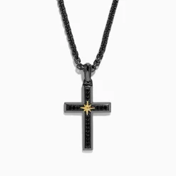 Mens|Effy Jewelry Men's Rhodium Sterling Silver and Yellow Gold Plated Spinel Cross Pendant