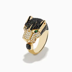 Mens|Effy Jewelry Men's Signature 14K Yellow Gold Diamond and Emerald Panther Ring