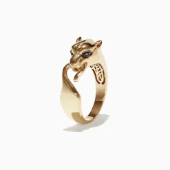 Mens|Effy Jewelry Men's Signature 14K Yellow Gold Black Diamond Panther Ring, 0.02 TCW