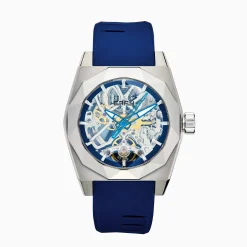 Watches|Effy Jewelry Men's Skeleton Diamond Cut Sapphire Crystal Titanium and Blue Silicone Watch