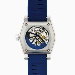 Watches|Effy Jewelry Men's Skeleton Diamond Cut Sapphire Crystal Titanium and Blue Silicone Watch