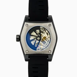 Watches|Effy Jewelry Men's Skeleton Diamond Cut Sapphire Crystal Black Plated Titanium and Silicone Watch